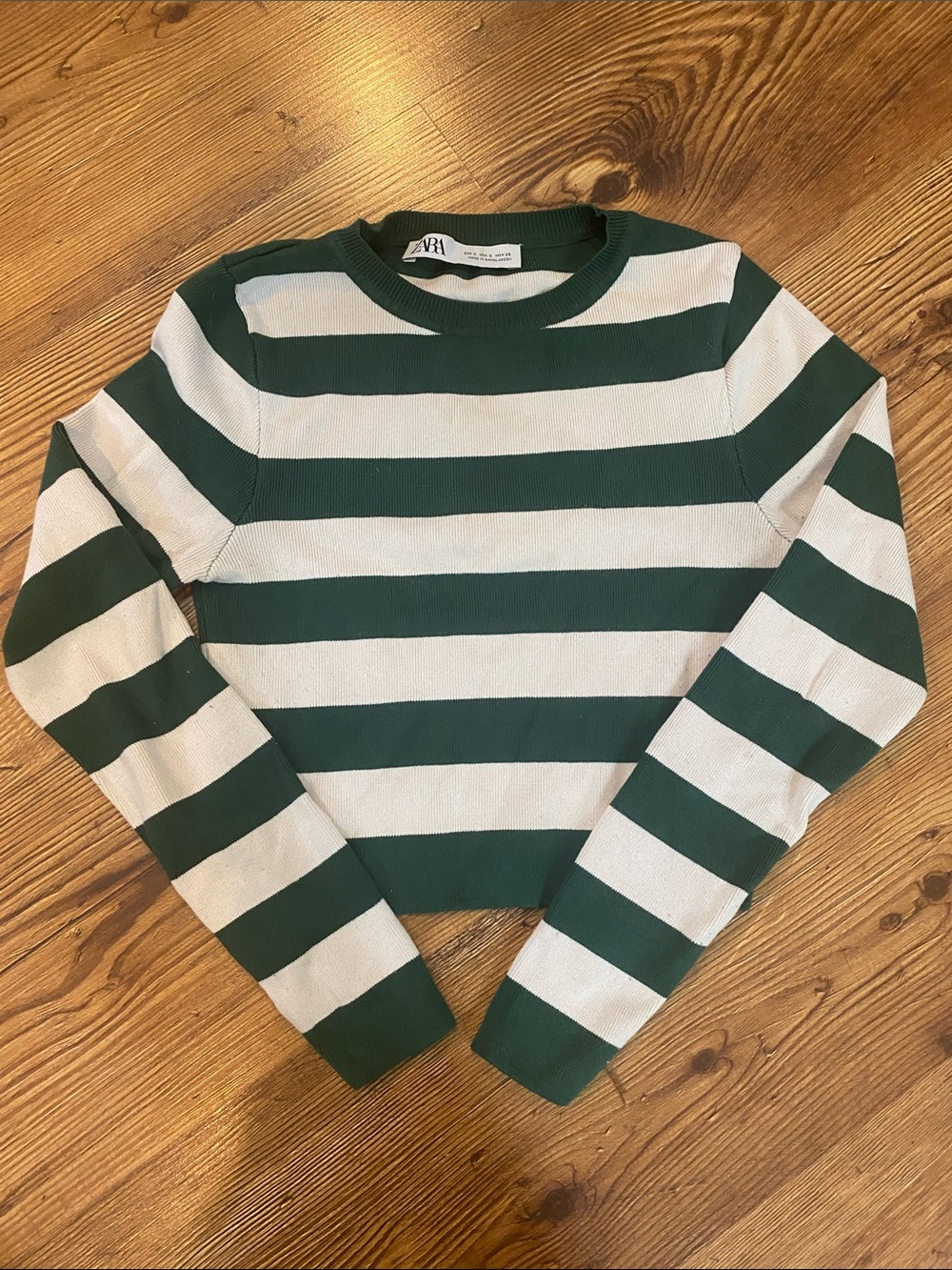 Zara Green and White Striped Knit Sweater size Small